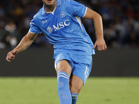 Napoli's Amir Rrahmani controls the ball during the Serie A soccer match SSC Napoli vs. Monza at Stadio Maradona in Naples, Italy, on Septem...