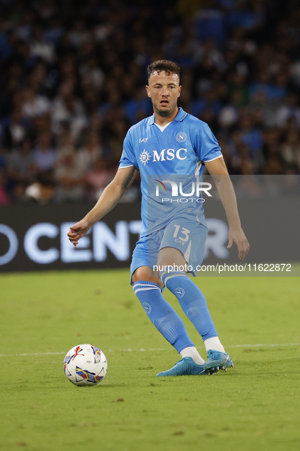 Napoli's Amir Rrahmani is in action during the Serie A soccer match between SSC Napoli and Monza at Stadio Maradona in Naples, Italy, on Sep...