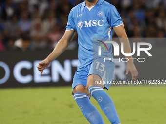 Napoli's Amir Rrahmani is in action during the Serie A soccer match between SSC Napoli and Monza at Stadio Maradona in Naples, Italy, on Sep...