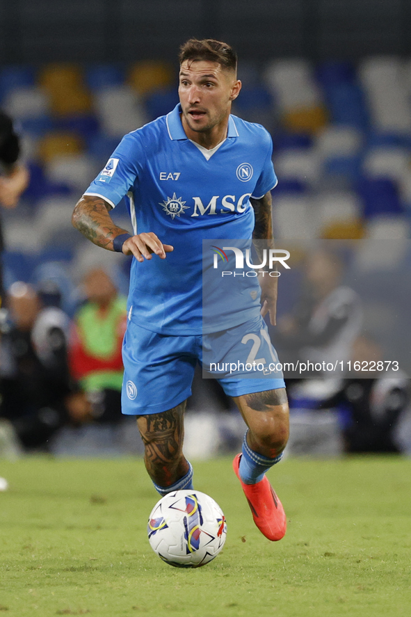 Matteo Politano of Napoli is in action during the Serie A soccer match between SSC Napoli and Monza at Stadio Maradona in Naples, Italy, on...