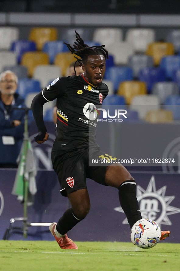 Monza's Warren Bondo is seen in action during the Serie A soccer match SSC Napoli vs. Monza at Stadio Maradona in Naples, Italy, on Septembe...