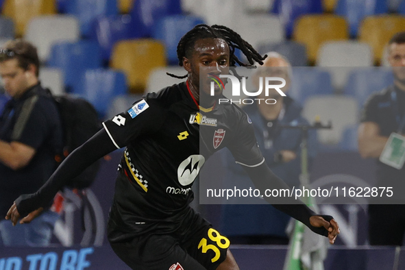 Monza's Warren Bondo is seen in action during the Serie A soccer match SSC Napoli vs. Monza at Stadio Maradona in Naples, Italy, on Septembe...