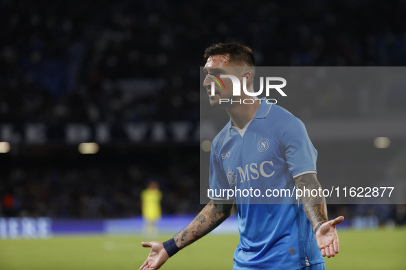 Matteo Politano of Napoli reacts during the Serie A soccer match between SSC Napoli and Monza at Stadio Maradona in Naples, Italy, on Septem...