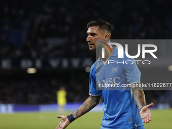 Matteo Politano of Napoli reacts during the Serie A soccer match between SSC Napoli and Monza at Stadio Maradona in Naples, Italy, on Septem...