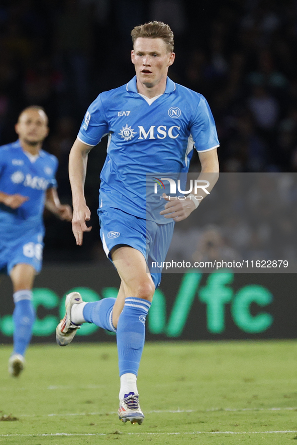 Scott McTominay of Napoli is seen in action during the Serie A soccer match between SSC Napoli and Monza at Stadio Maradona in Naples, Italy...