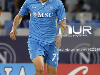 Napoli's Khvicha Kvaratskhelia controls the ball during the Serie A soccer match SSC Napoli vs. Monza at Stadio Maradona in Naples, Italy, o...