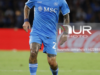 Napoli's Matteo Politano controls the ball during the Serie A soccer match between SSC Napoli and Monza at Stadio Maradona in Naples, Italy,...