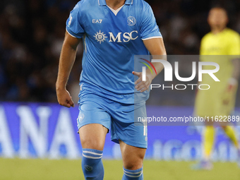 Napoli's Amir Rrahmani controls the ball during the Serie A soccer match SSC Napoli vs. Monza at Stadio Maradona in Naples, Italy, on Septem...