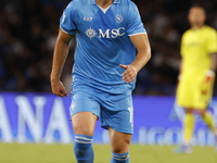 Napoli's Amir Rrahmani controls the ball during the Serie A soccer match SSC Napoli vs. Monza at Stadio Maradona in Naples, Italy, on Septem...