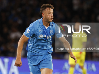 Napoli's Amir Rrahmani is in action during the Serie A soccer match between SSC Napoli and Monza at Stadio Maradona in Naples, Italy, on Sep...