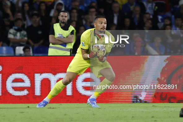 Napoli's Elia Caprile is seen in action during the Serie A soccer match SSC Napoli vs. Monza at Stadio Maradona in Naples, Italy, on Septemb...