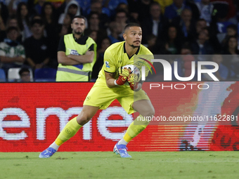 Napoli's Elia Caprile is seen in action during the Serie A soccer match SSC Napoli vs. Monza at Stadio Maradona in Naples, Italy, on Septemb...