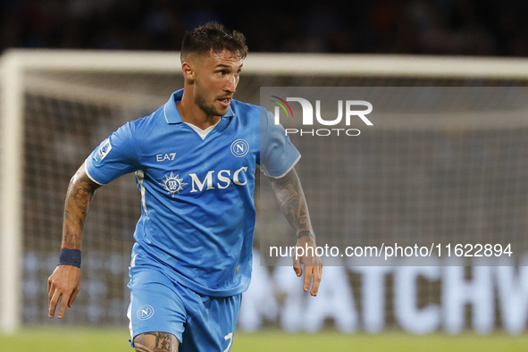 Napoli's Matteo Politano looks on during the Serie A soccer match between SSC Napoli and Monza at Stadio Maradona in Naples, Italy, on Septe...