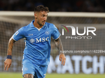 Napoli's Matteo Politano looks on during the Serie A soccer match between SSC Napoli and Monza at Stadio Maradona in Naples, Italy, on Septe...