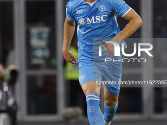 Napoli's Amir Rrahmani controls the ball during the Serie A soccer match SSC Napoli vs. Monza at Stadio Maradona in Naples, Italy, on Septem...