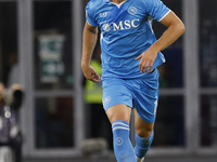 Napoli's Amir Rrahmani controls the ball during the Serie A soccer match SSC Napoli vs. Monza at Stadio Maradona in Naples, Italy, on Septem...