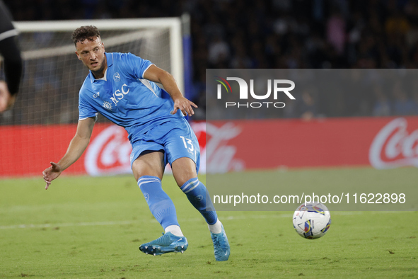 Napoli's Amir Rrahmani is seen in action during the Serie A soccer match SSC Napoli vs. Monza at Stadio Maradona in Naples, Italy, on Septem...