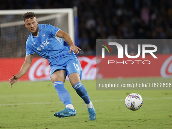 Napoli's Amir Rrahmani is seen in action during the Serie A soccer match SSC Napoli vs. Monza at Stadio Maradona in Naples, Italy, on Septem...