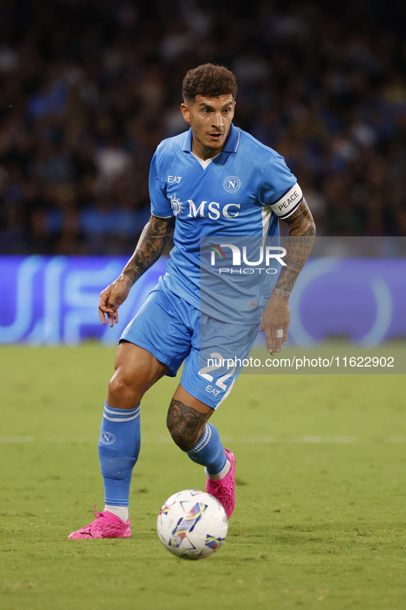 Napoli's Giovanni Di Lorenzo controls the ball during the Serie A soccer match between SSC Napoli and Monza at Stadio Maradona in Naples, It...