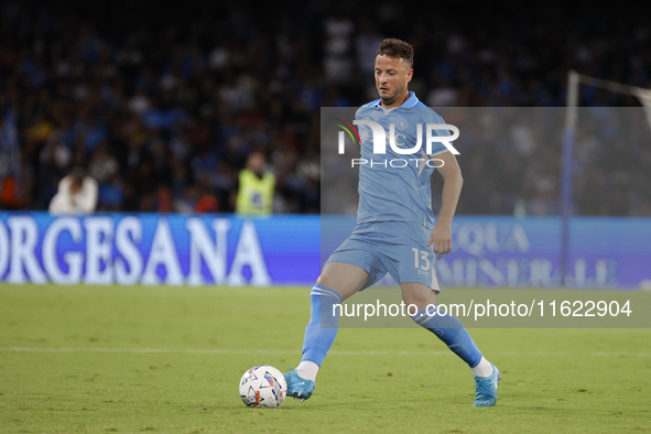 Napoli's Amir Rrahmani controls the ball during the Serie A soccer match between SSC Napoli and Monza at Stadio Maradona in Naples, Italy, o...