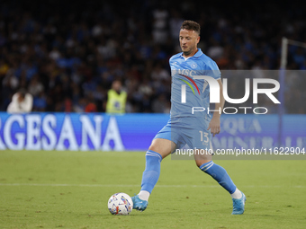 Napoli's Amir Rrahmani controls the ball during the Serie A soccer match between SSC Napoli and Monza at Stadio Maradona in Naples, Italy, o...