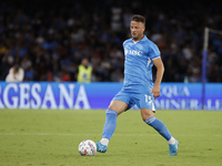 Napoli's Amir Rrahmani controls the ball during the Serie A soccer match between SSC Napoli and Monza at Stadio Maradona in Naples, Italy, o...