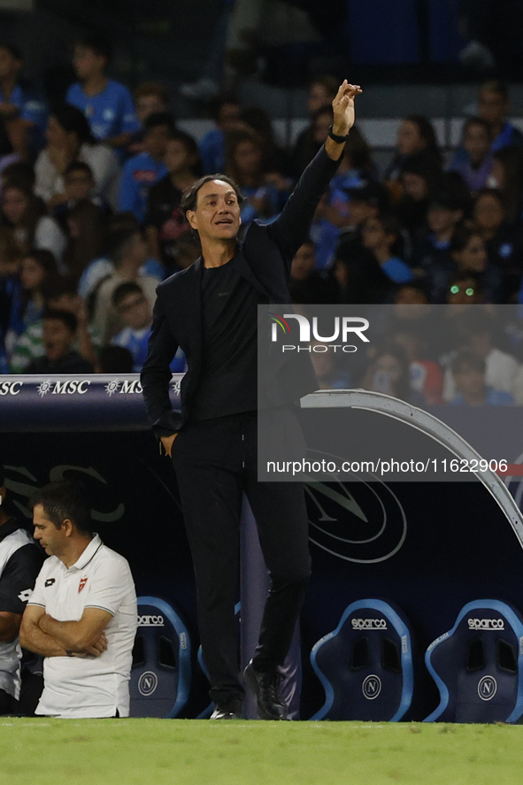 Alessandro Nesta, coach of Monza, reacts during the Serie A soccer match between SSC Napoli and Monza at Stadio Maradona in Naples, Italy, o...