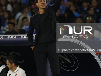 Alessandro Nesta, coach of Monza, reacts during the Serie A soccer match between SSC Napoli and Monza at Stadio Maradona in Naples, Italy, o...