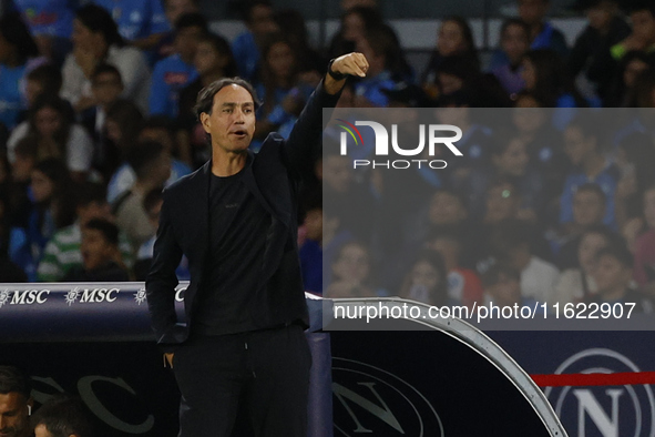 Alessandro Nesta, coach of Monza, reacts during the Serie A soccer match between SSC Napoli and Monza at Stadio Maradona in Naples, Italy, o...