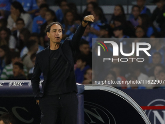 Alessandro Nesta, coach of Monza, reacts during the Serie A soccer match between SSC Napoli and Monza at Stadio Maradona in Naples, Italy, o...