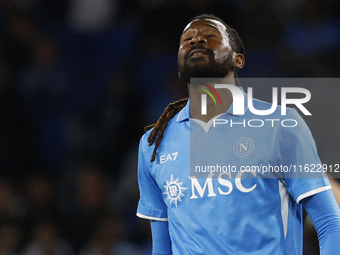 Frank Zambo Anguissa reacts during the Serie A soccer match between SSC Napoli and Monza at Stadio Maradona in Naples, Italy, on September 2...