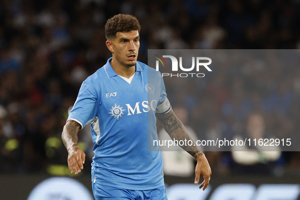 Napoli's Giovanni Di Lorenzo looks on during the Serie A soccer match between SSC Napoli and Monza at Stadio Maradona in Naples, Italy, on S...