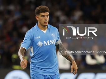 Napoli's Giovanni Di Lorenzo looks on during the Serie A soccer match between SSC Napoli and Monza at Stadio Maradona in Naples, Italy, on S...