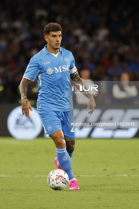 Napoli's Giovanni Di Lorenzo looks on during the Serie A soccer match between SSC Napoli and Monza at Stadio Maradona in Naples, Italy, on S...