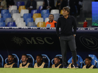 Antonio Conte, coach of Napoli, looks on during the Serie A soccer match between SSC Napoli and Monza at Stadio Maradona in Naples, Italy, o...