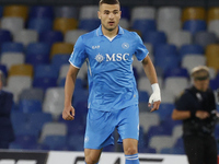 Napoli's Alessandro Buongiorno controls the ball during the Serie A soccer match between SSC Napoli and Monza at Stadio Maradona in Naples,...