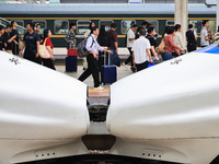 Passengers travel at Nanjing Railway Station in Nanjing, China, on September 30, 2024. (