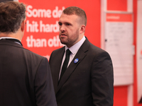 Jonathan Gullis talks to Channel 4 correspondent Gary Gibbon at the Conservative Party Conference at the International Conference Centre in...