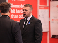 Jonathan Gullis talks to Channel 4 correspondent Gary Gibbon at the Conservative Party Conference at the International Conference Centre in...