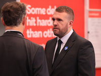 Jonathan Gullis talks to Channel 4 correspondent Gary Gibbon at the Conservative Party Conference at the International Conference Centre in...