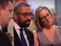 James Cleverly MP and his wife Susannah Cleverly talk to Animal Free Research UK at the Conservative Party Conference at the International C...