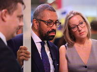 James Cleverly MP and his wife Susannah Cleverly talk to Animal Free Research UK at the Conservative Party Conference at the International C...