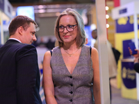 James Cleverly MP and his wife Susannah Cleverly talk to Animal Free Research UK at the Conservative Party Conference at the International C...