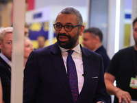 James Cleverly MP and his wife Susannah Cleverly talk to Animal Free Research UK at the Conservative Party Conference at the International C...