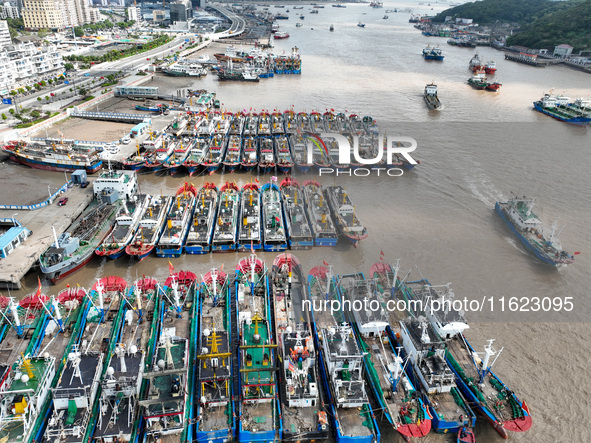 Many fishing boats dock at Shenjiamen Fishing Port in Putuo district of Zhoushan City, Zhejiang province, in Zhoushan, China, on September 3...