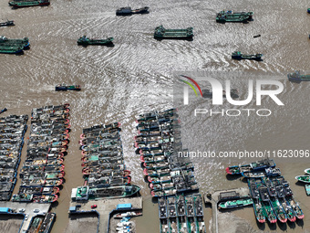 Many fishing boats dock at Shenjiamen Fishing Port in Putuo district of Zhoushan City, Zhejiang province, in Zhoushan, China, on September 3...