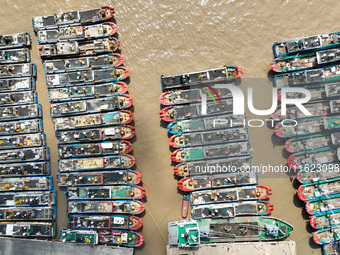 Many fishing boats dock at Shenjiamen Fishing Port in Putuo district of Zhoushan City, Zhejiang province, in Zhoushan, China, on September 3...