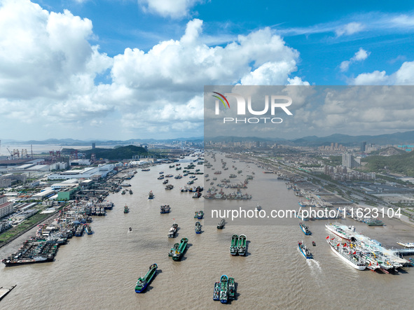 Many fishing boats dock at Shenjiamen Fishing Port in Putuo district of Zhoushan City, Zhejiang province, in Zhoushan, China, on September 3...