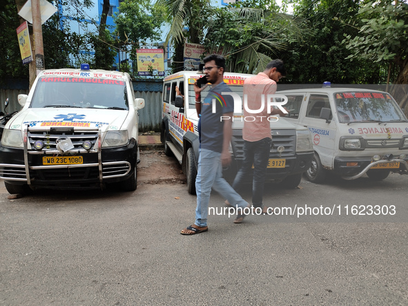 Ambulances park outside a hospital in Kolkata, India, on September 30, 2024. 