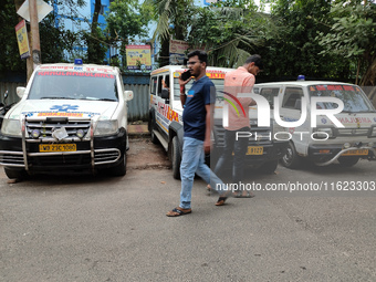 Ambulances park outside a hospital in Kolkata, India, on September 30, 2024. (